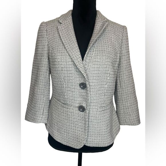 THE LIMITED WOMENS 3/4 SLEEVE BUSINESS BLAZER JACKET GRAY & WHITE SIZE MEDIUM - Picture 5 of 11